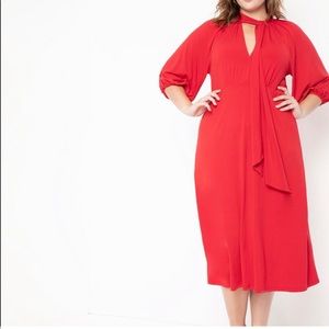 Eloquii Red Dress with Tie Neck